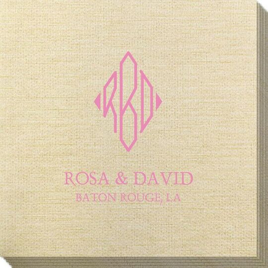 Shaped Diamond Monogram with Text Bamboo Luxe Napkins